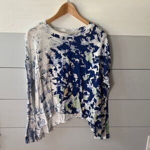 Anthropologie Blue and White Women's Long Sleeve Top